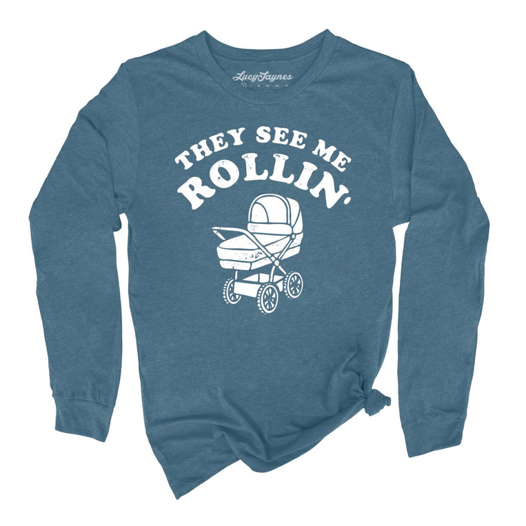 They See Me Rollin' Graphic Long Sleeve Tee - Heather Deep Teal
