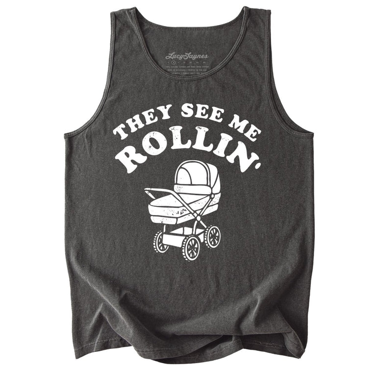 They See Me Rollin' Comfort Colors Graphic Tank Top - Pepper