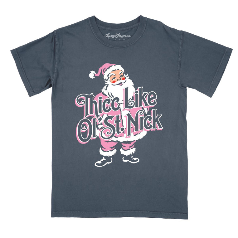 Thicc Like Ol Saint Nick Comfort Colors Graphic Tee - Denim