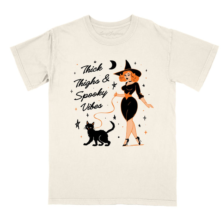 Thick Thighs and Spooky Vibes Comfort Colors Graphic Tee - Ivory