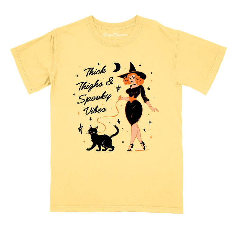 Thick Thighs and Spooky Vibes Comfort Colors Graphic Tee - Butter