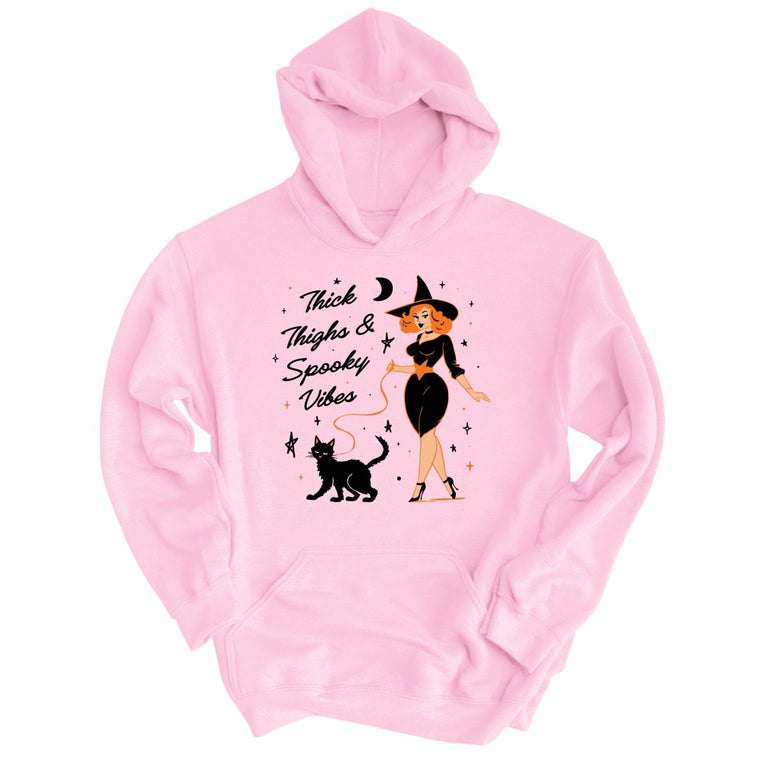 Thick Thighs and Spooky Vibes Graphic Hoodie - Light Pink