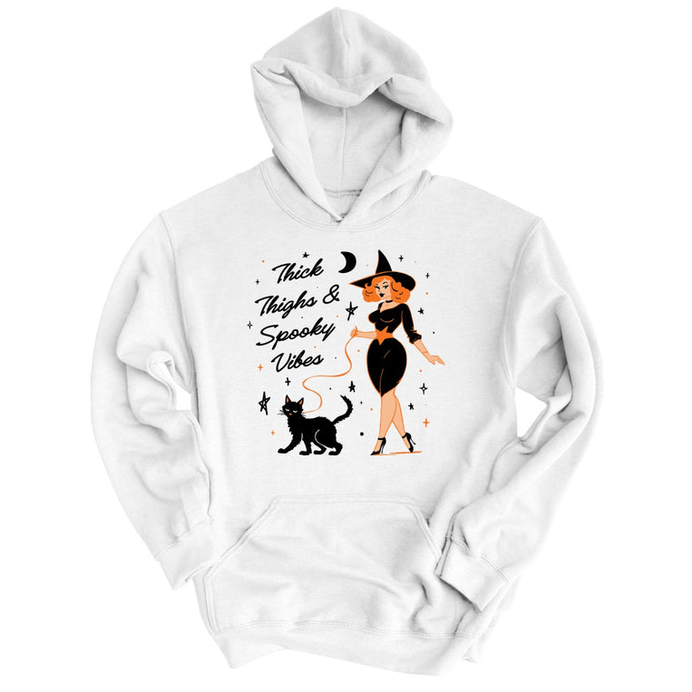 Thick Thighs and Spooky Vibes Graphic Hoodie - White