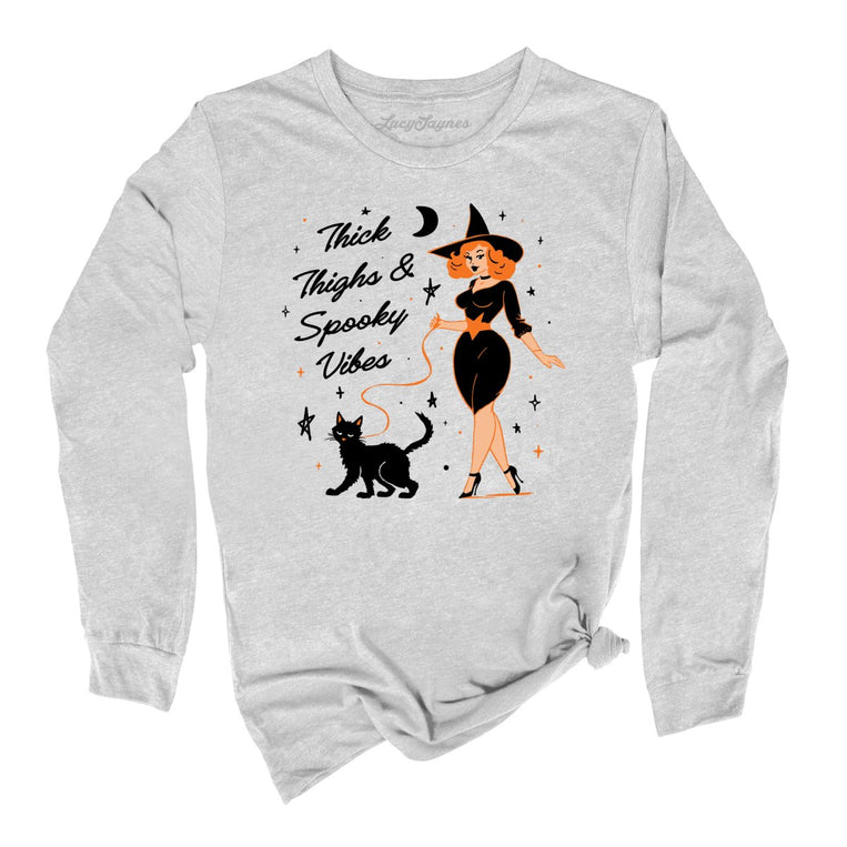 Thick Thighs and Spooky Vibes Graphic Long Sleeve Tee - Athletic Heather