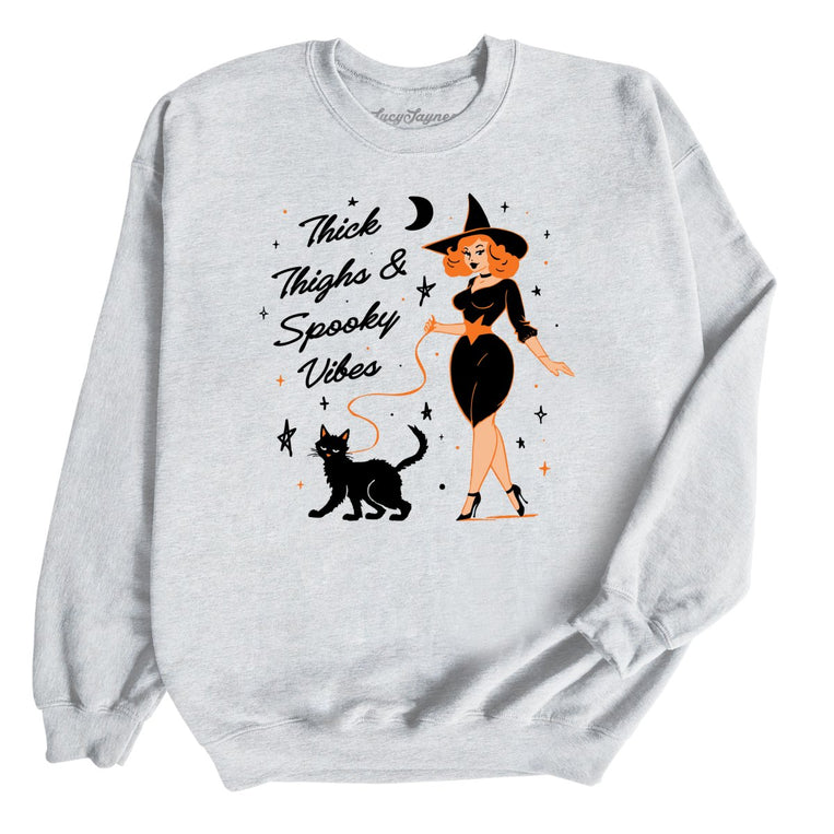 Thick Thighs and Spooky Vibes Graphic Sweatshirt - Ash