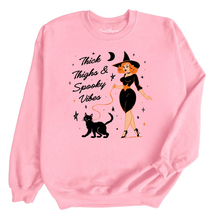 Thick Thighs and Spooky Vibes Graphic Sweatshirt - Light Pink