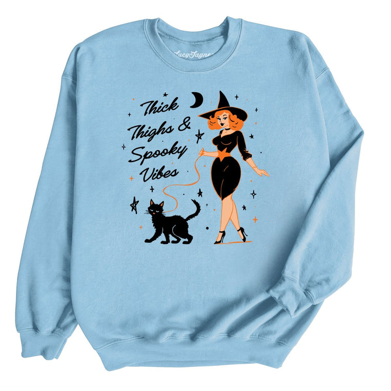 Thick Thighs and Spooky Vibes Graphic Sweatshirt - Light Blue