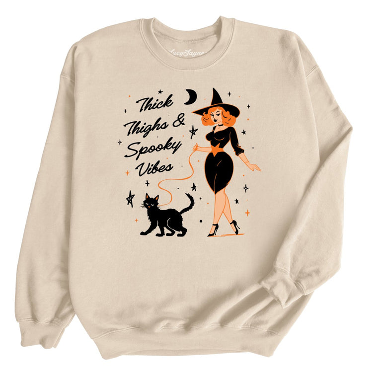 Thick Thighs and Spooky Vibes Graphic Sweatshirt - Sand