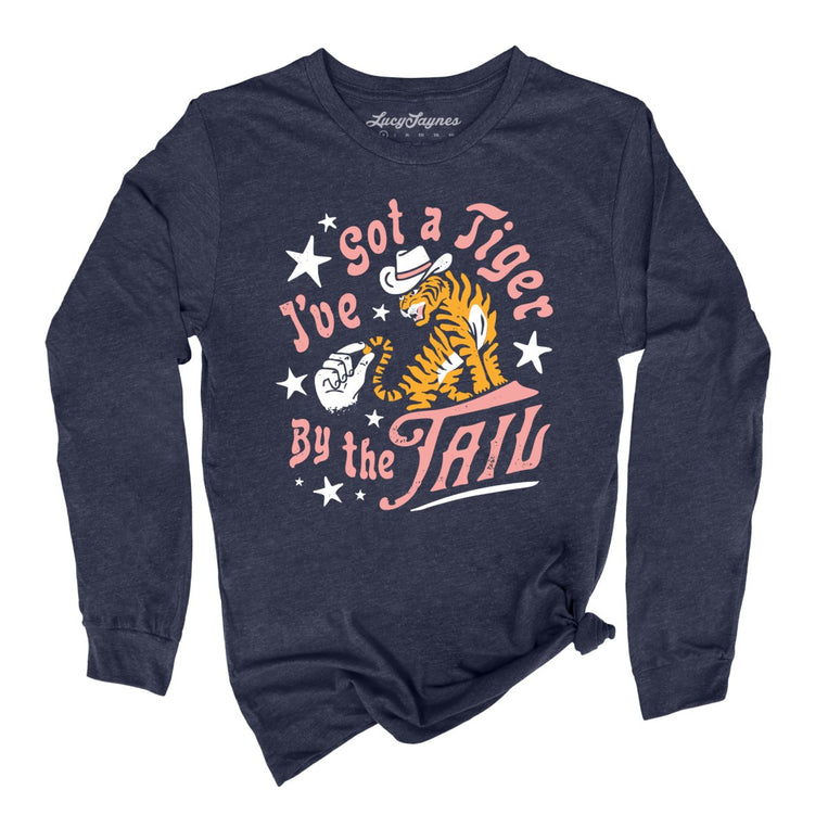 Tiger By The Tail Graphic Long Sleeve Tee - Heather Navy