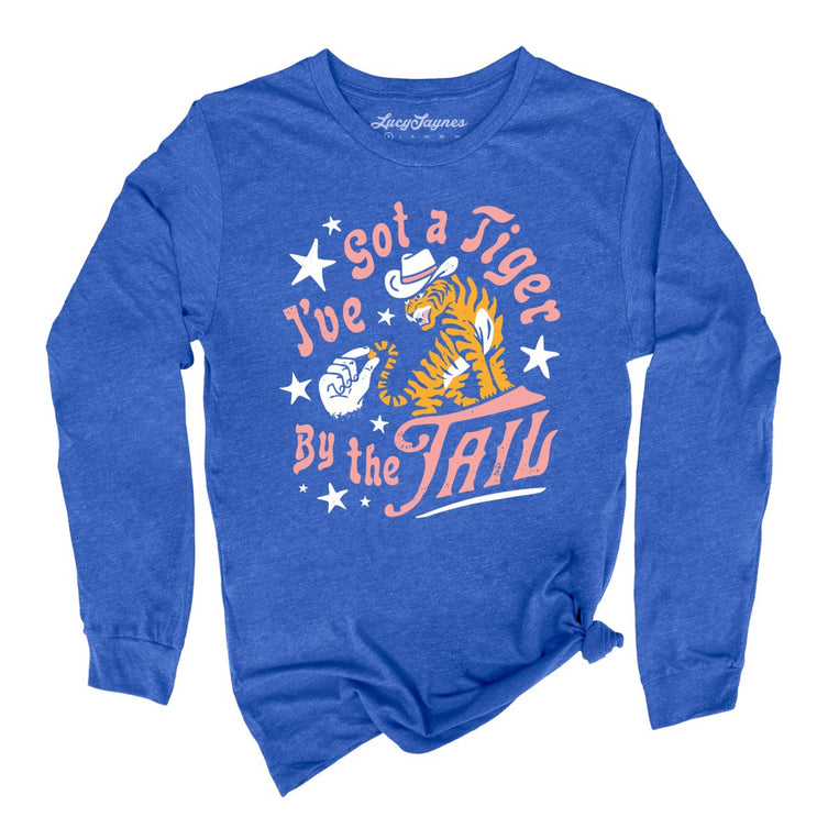 Tiger By The Tail Graphic Long Sleeve Tee - Heather True Royal