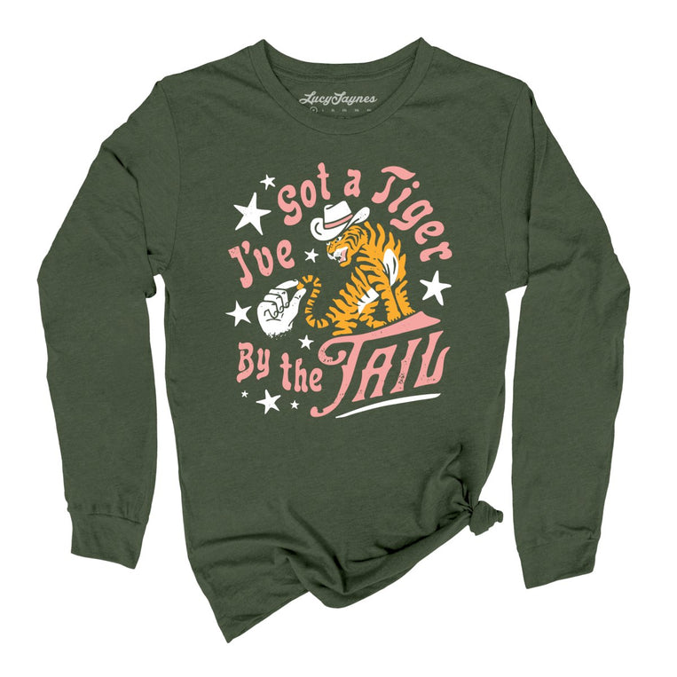 Tiger By The Tail Graphic Long Sleeve Tee - Military Green