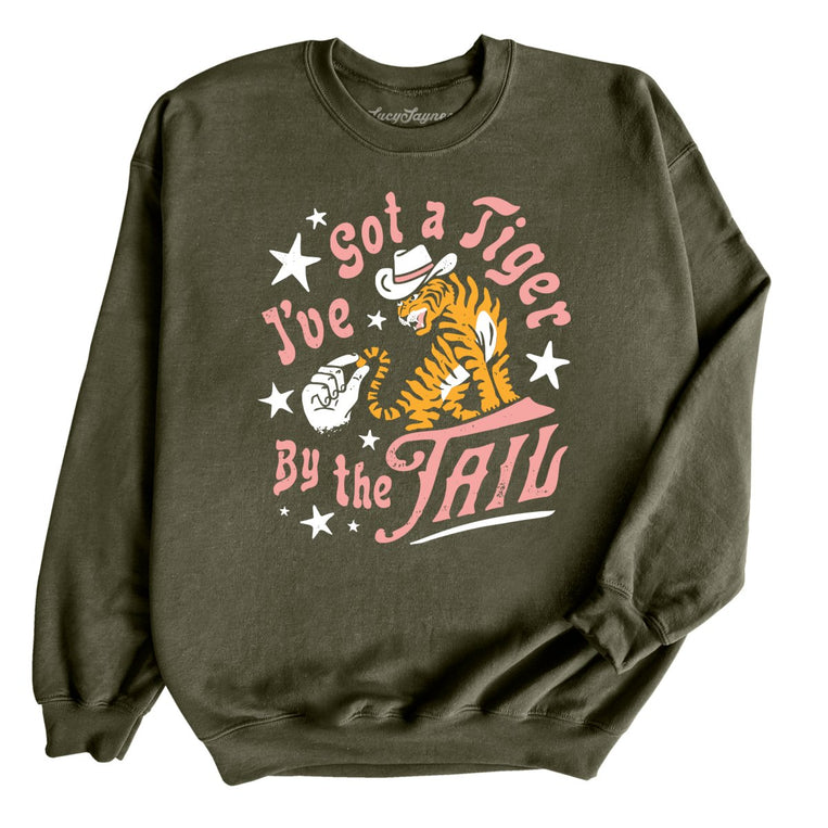 Tiger By The Tail Graphic Sweatshirt - Military Green