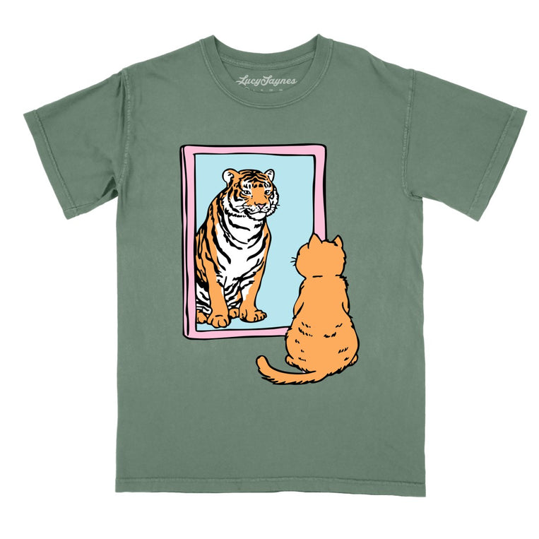 Tiger Kitty Comfort Colors Graphic Tee - Moss
