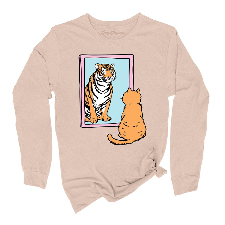 Tiger Kitty Graphic Long Sleeve Tee - Sand Dune