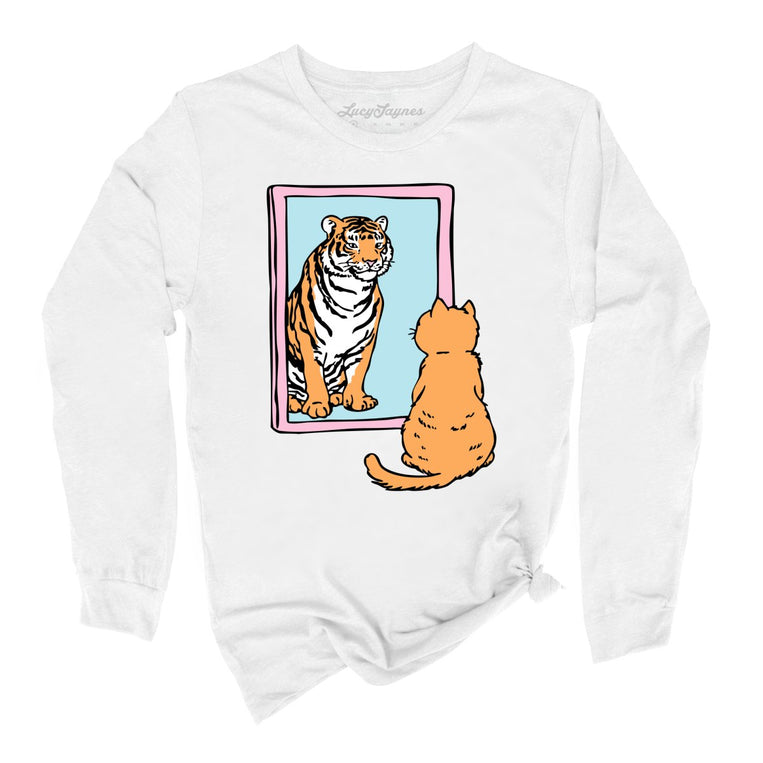 Tiger Kitty Graphic Long Sleeve Tee - White