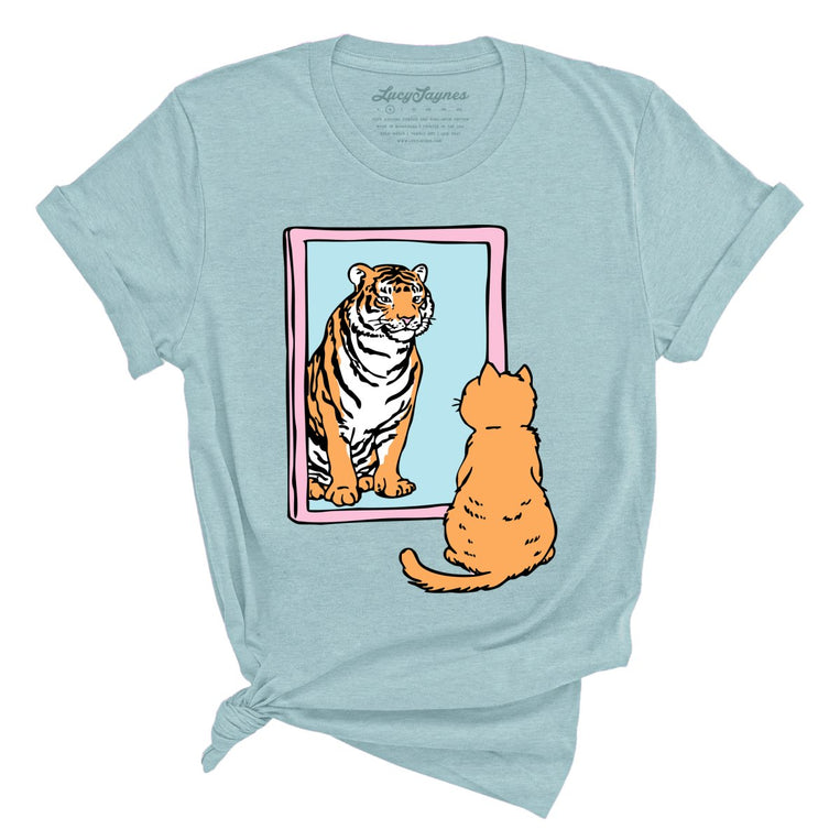 Tiger Kitty Graphic Tee - Heather Prism Dusty Blue