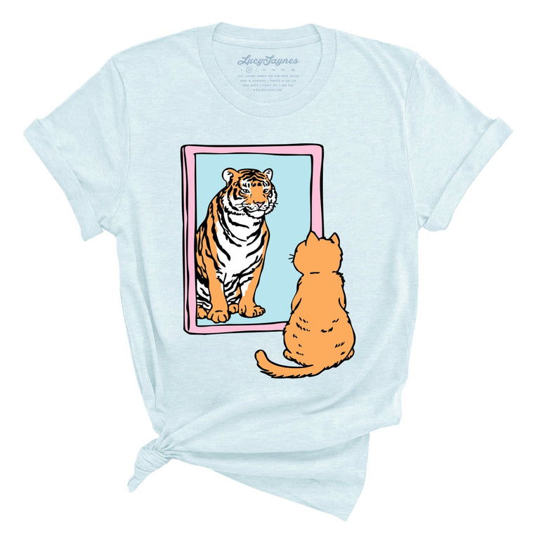 Tiger Kitty Graphic Tee - Heather Ice Blue