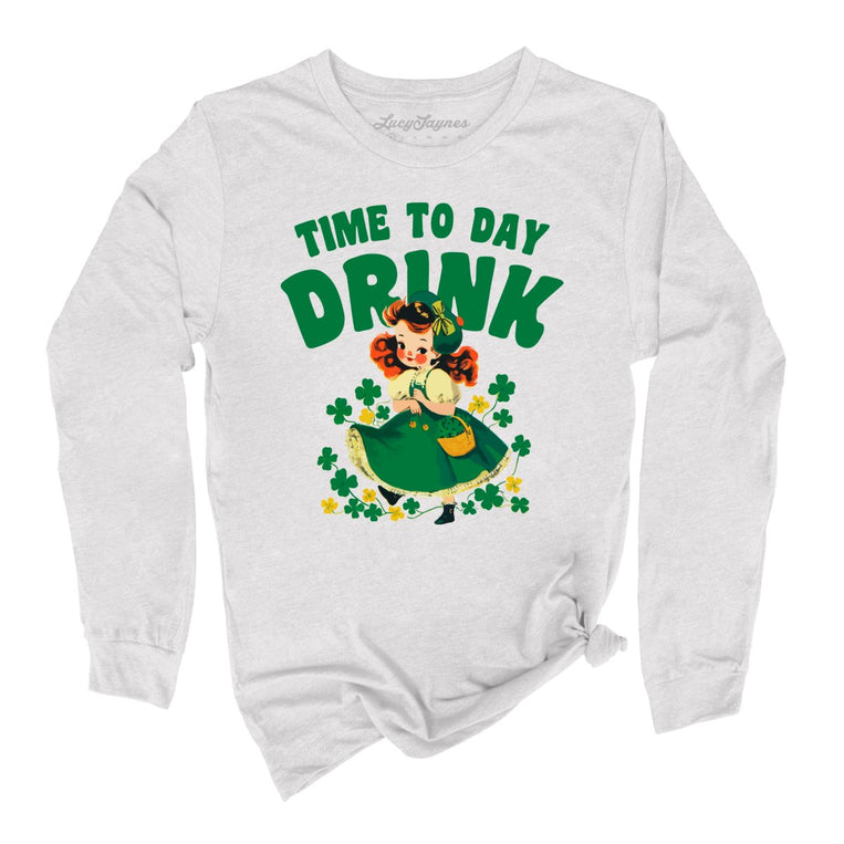 Time To Day Drink Graphic Long Sleeve Tee - Ash
