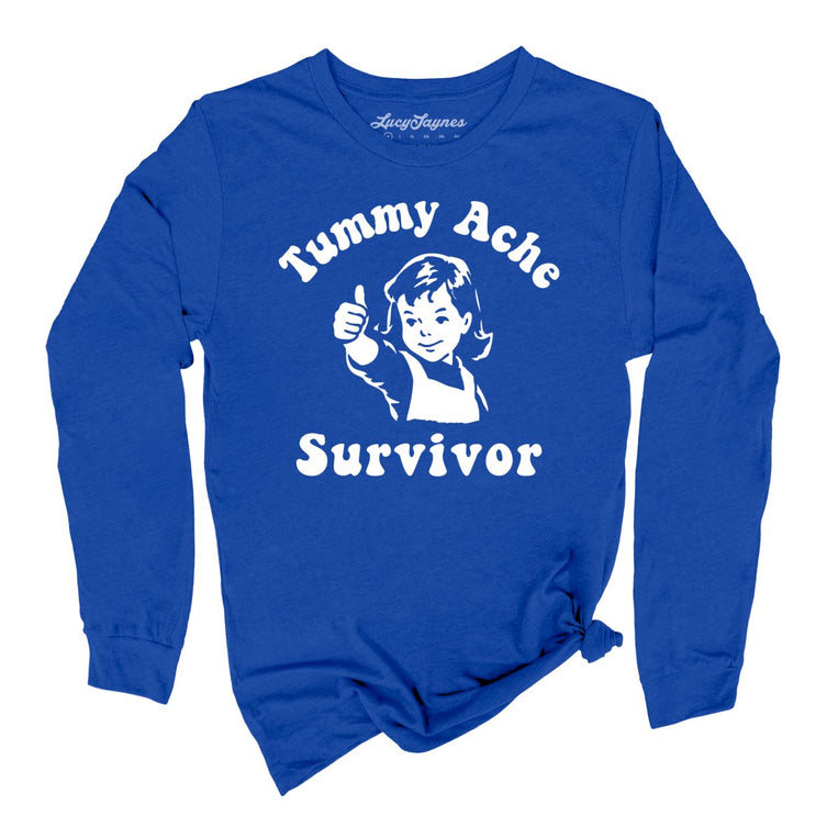 Tummy Ache Survivor Graphic Long Sleeve Tee - True Royal
