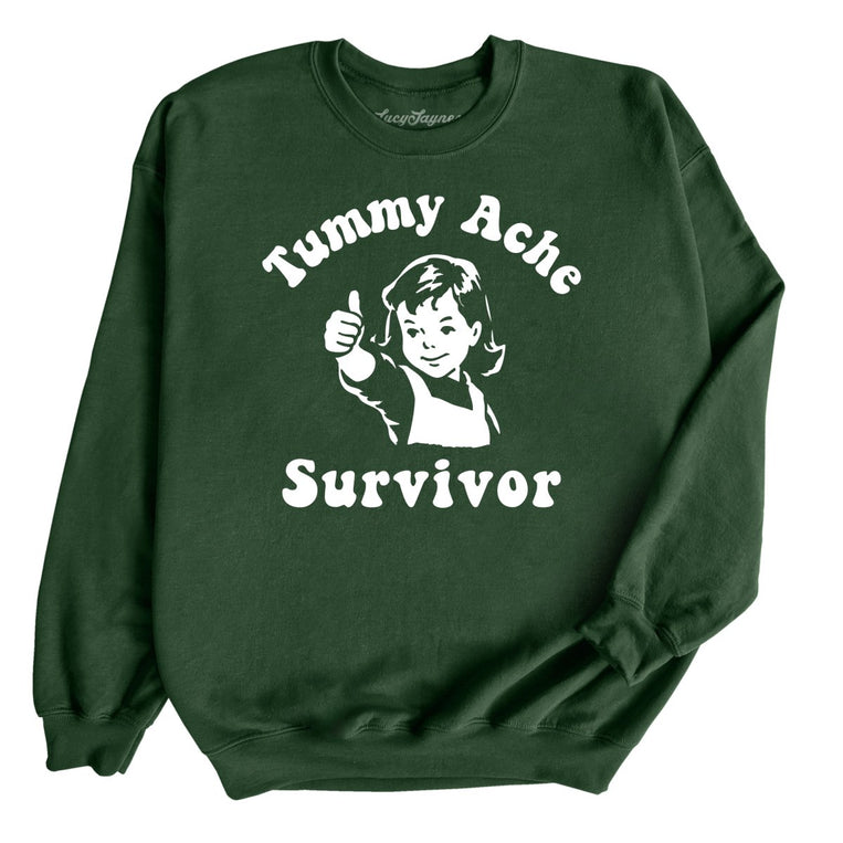 Tummy Ache Survivor Graphic Sweatshirt - Forest Green