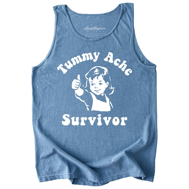 Tummy Ache Survivor Comfort Colors Graphic Tank Top - Blue Jean