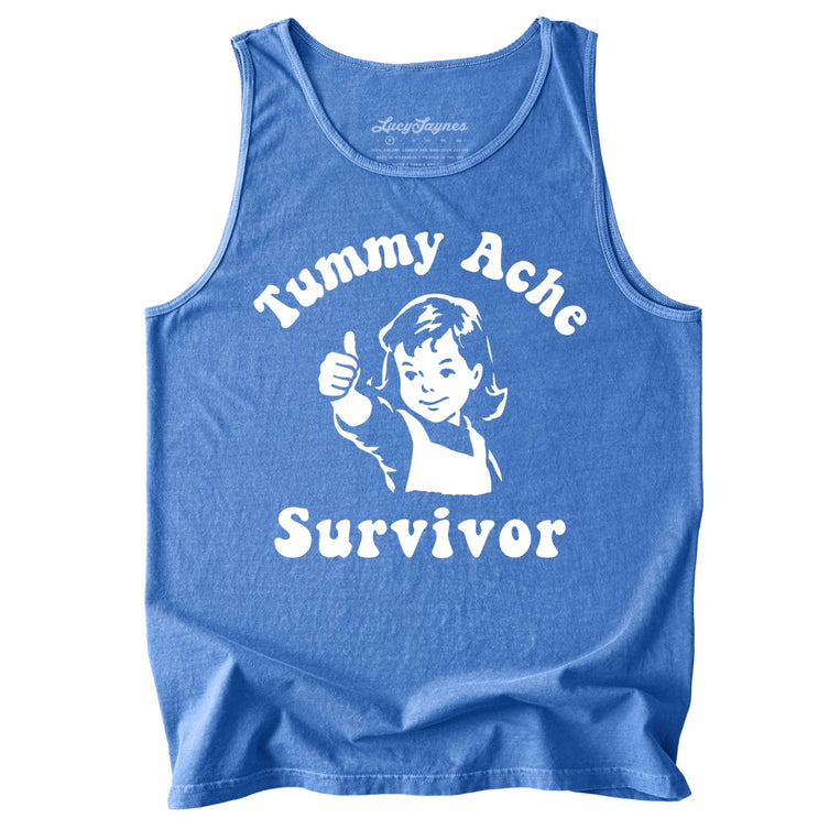 Tummy Ache Survivor Comfort Colors Graphic Tank Top - Flo Blue