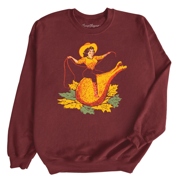 Turkey Leg Pinup Graphic Sweatshirt - Maroon