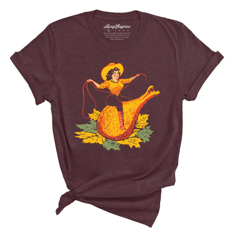 Turkey Leg Pinup Graphic Tee - Heather Maroon