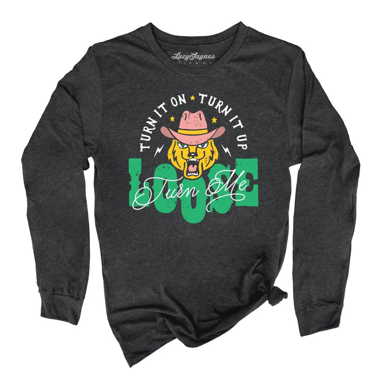 Turn Me Loose Graphic Long Sleeve Tee - Dark Grey Heather