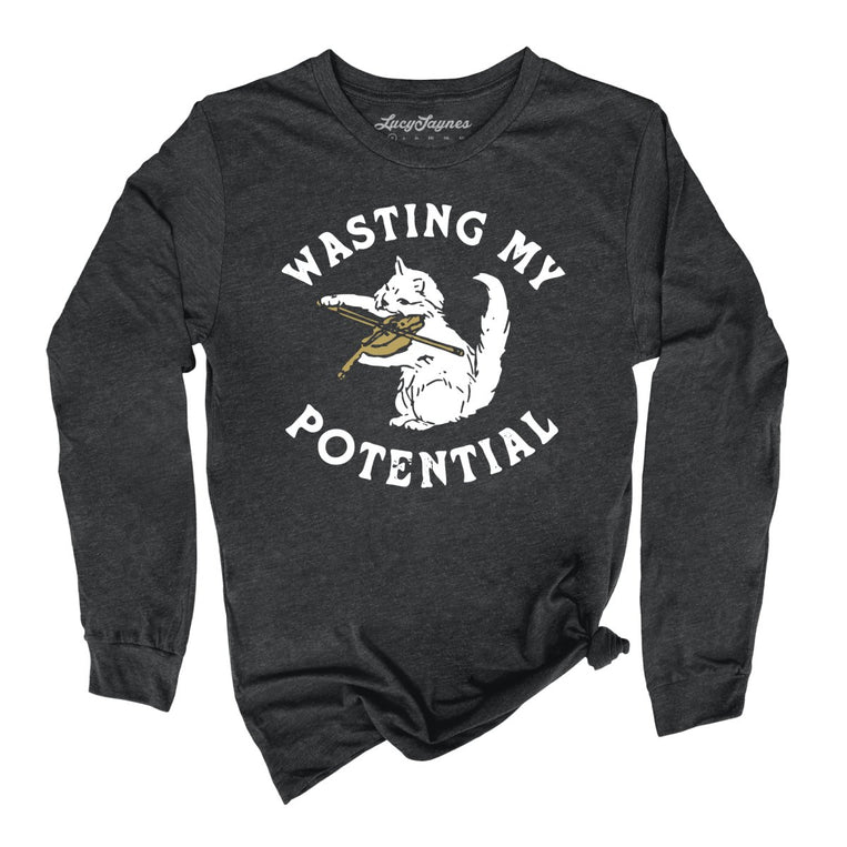 Wasting My Potential Graphic Long Sleeve Tee - Dark Grey Heather