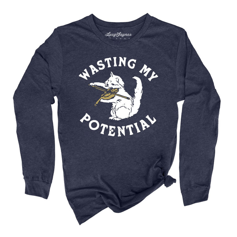 Wasting My Potential Graphic Long Sleeve Tee - Heather Navy