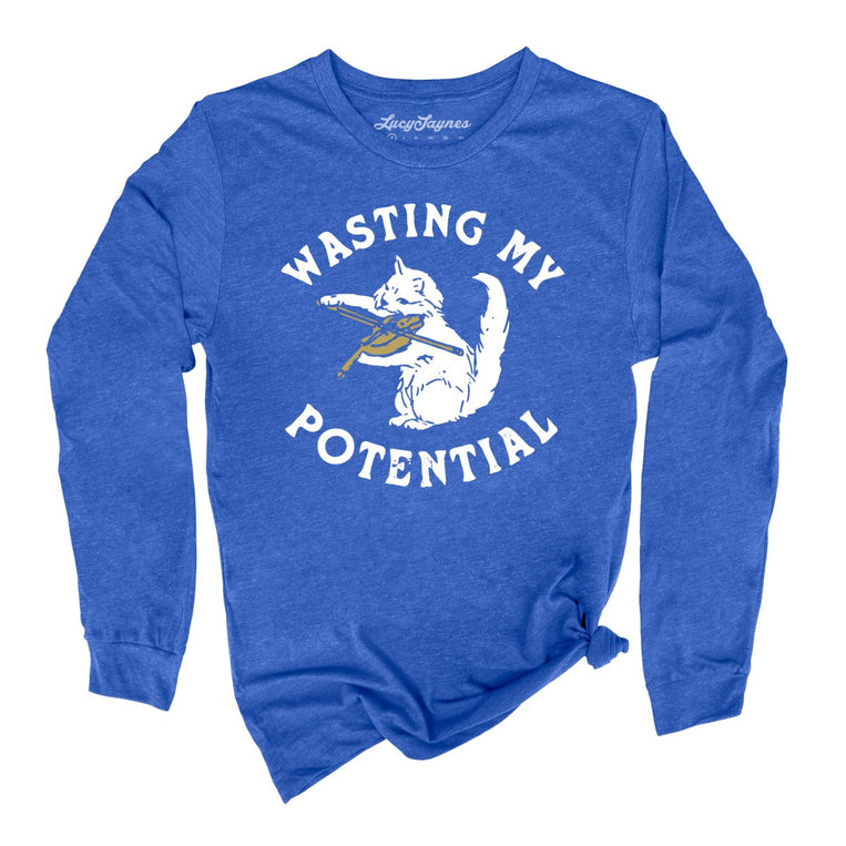 Wasting My Potential Graphic Long Sleeve Tee - Heather True Royal