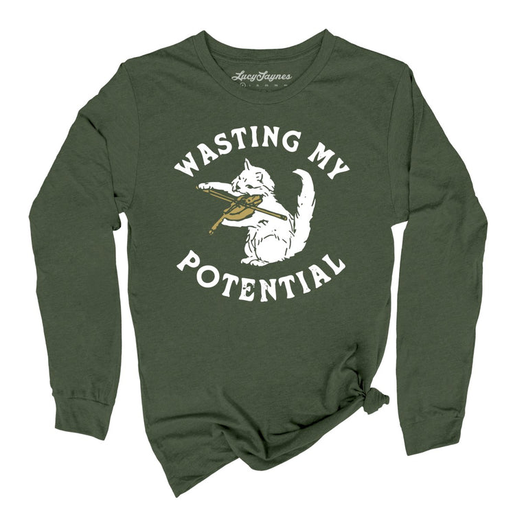 Wasting My Potential Graphic Long Sleeve Tee - Military Green