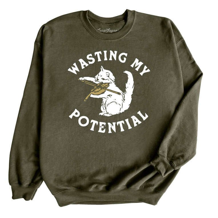 Wasting My Potential Graphic Sweatshirt - Military Green