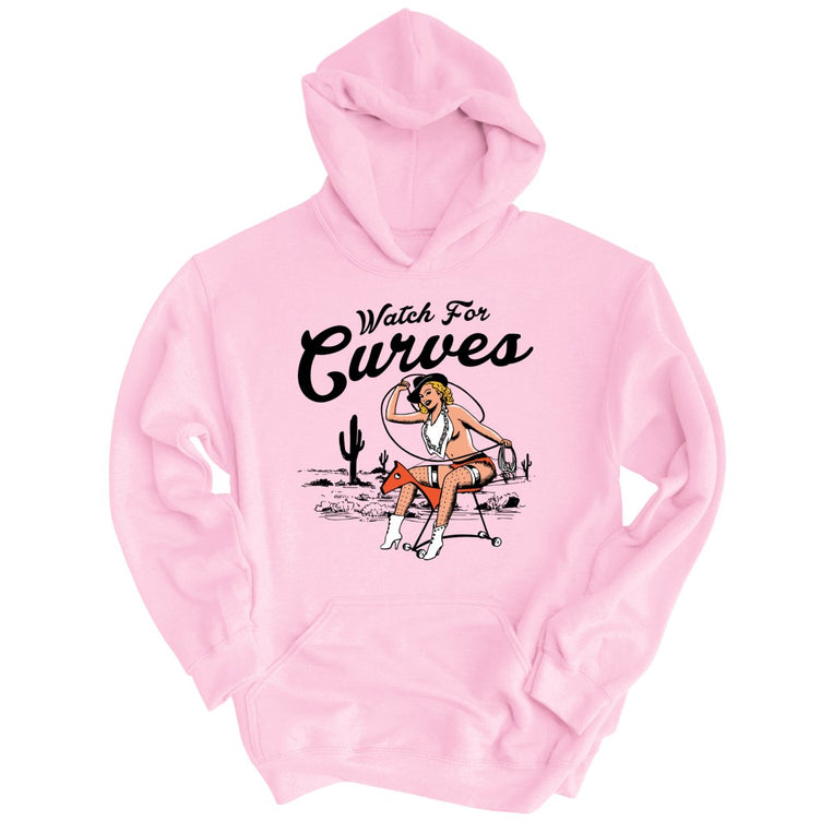 Watch For Curves Graphic Hoodie - Light Pink