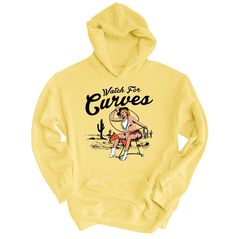 Watch For Curves Graphic Hoodie - Light Yellow