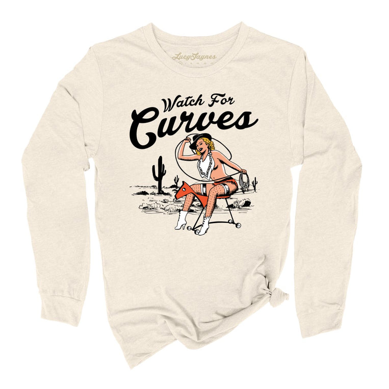 Watch For Curves Graphic Long Sleeve Tee - Natural