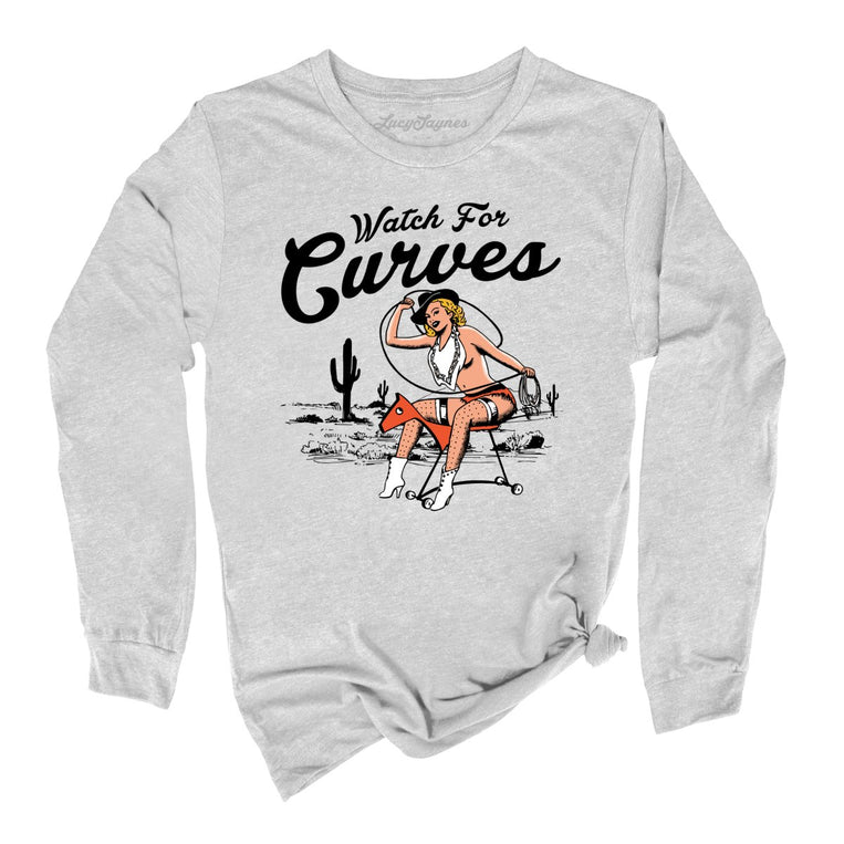 Watch For Curves Graphic Long Sleeve Tee - Athletic Heather