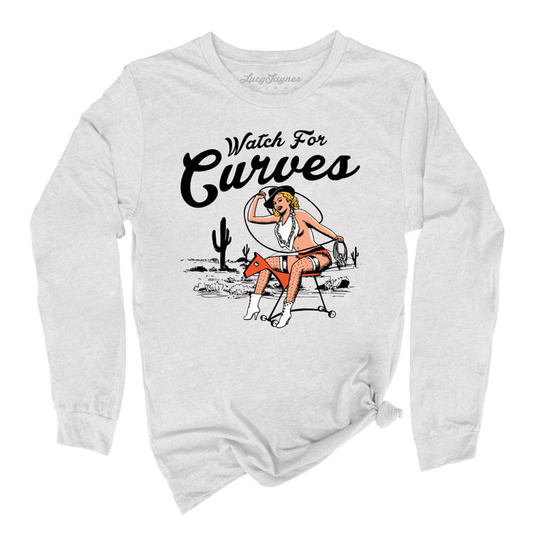 Watch For Curves Graphic Long Sleeve Tee - Ash
