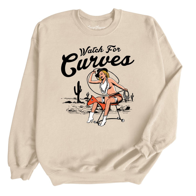 Watch For Curves Graphic Sweatshirt - Sand