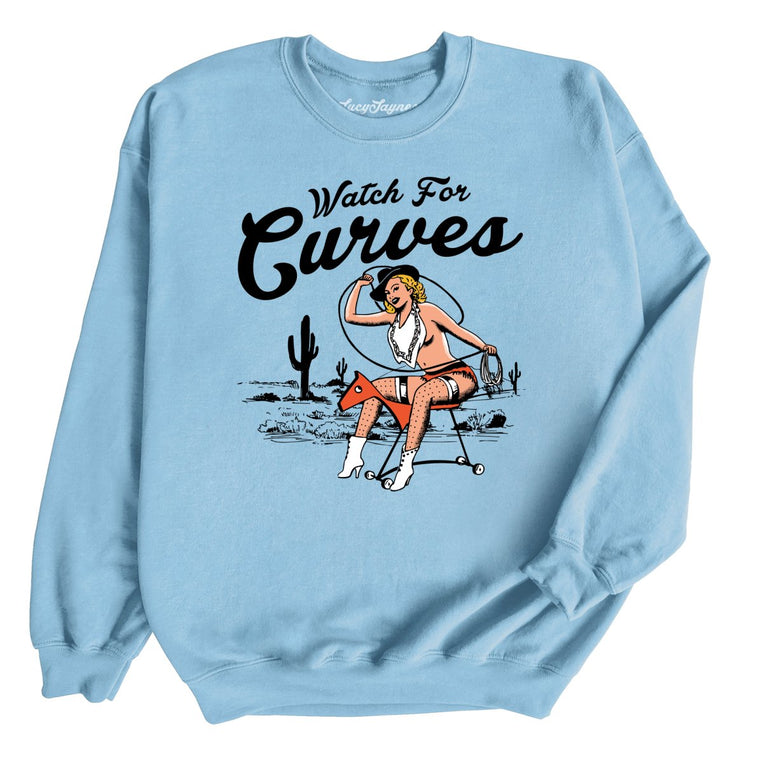 Watch For Curves Graphic Sweatshirt - Light Blue