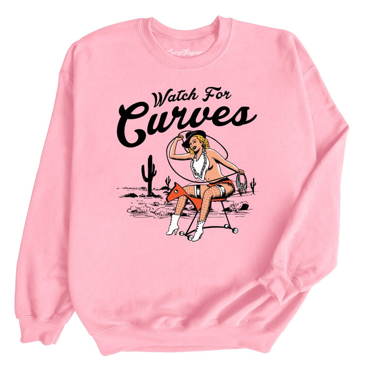 Watch For Curves Graphic Sweatshirt - Light Pink