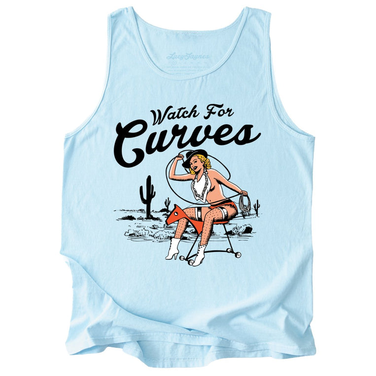 Watch For Curves Comfort Colors Graphic Tank Top - Chambray