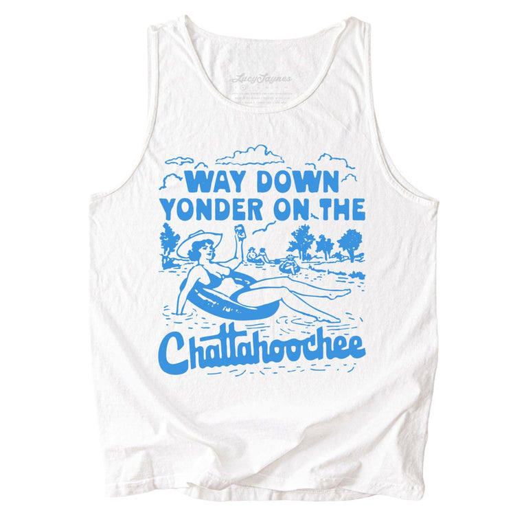 Way Down Yonder On The Chattahoochee Comfort Colors Graphic Tank Top - White