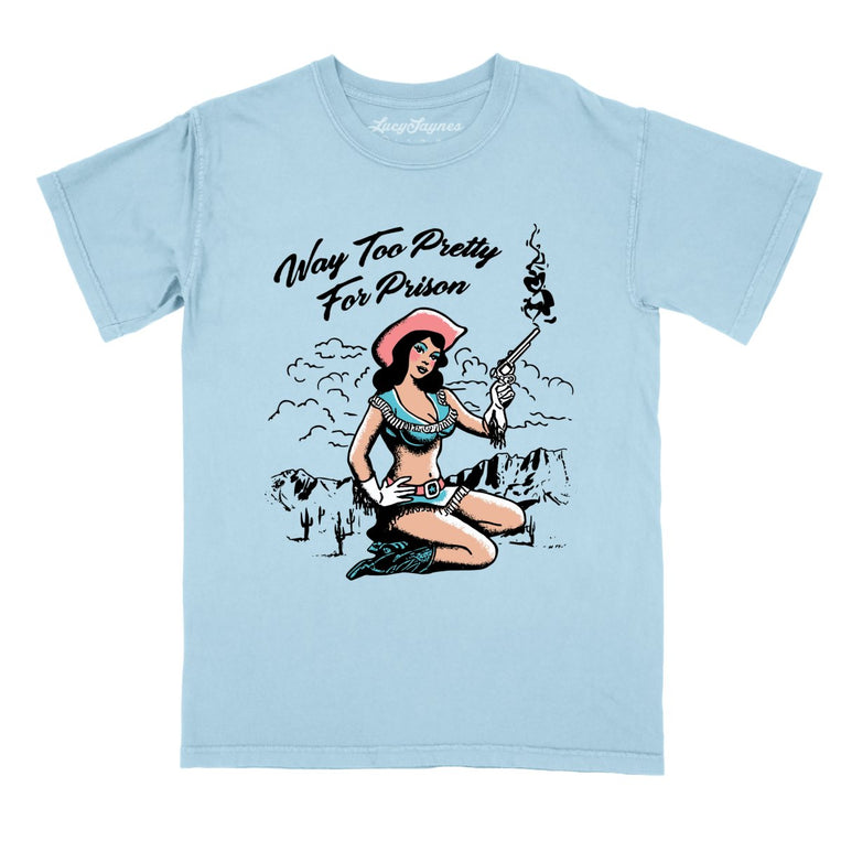 Way Too Pretty For Prison Comfort Colors Graphic Tee - Chambray