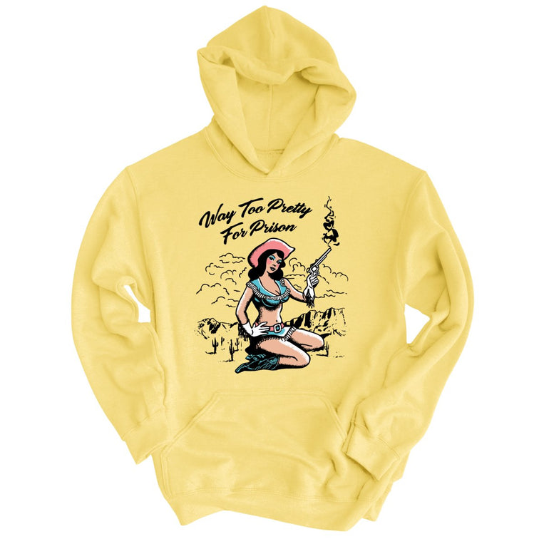 Way Too Pretty For Prison Graphic Hoodie - Light Yellow