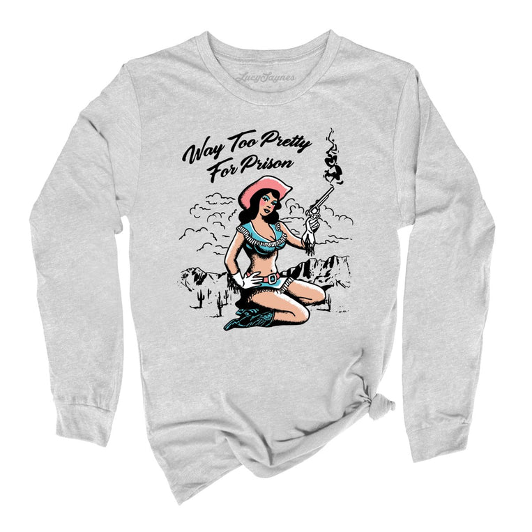Way Too Pretty For Prison Graphic Long Sleeve Tee - Athletic Heather