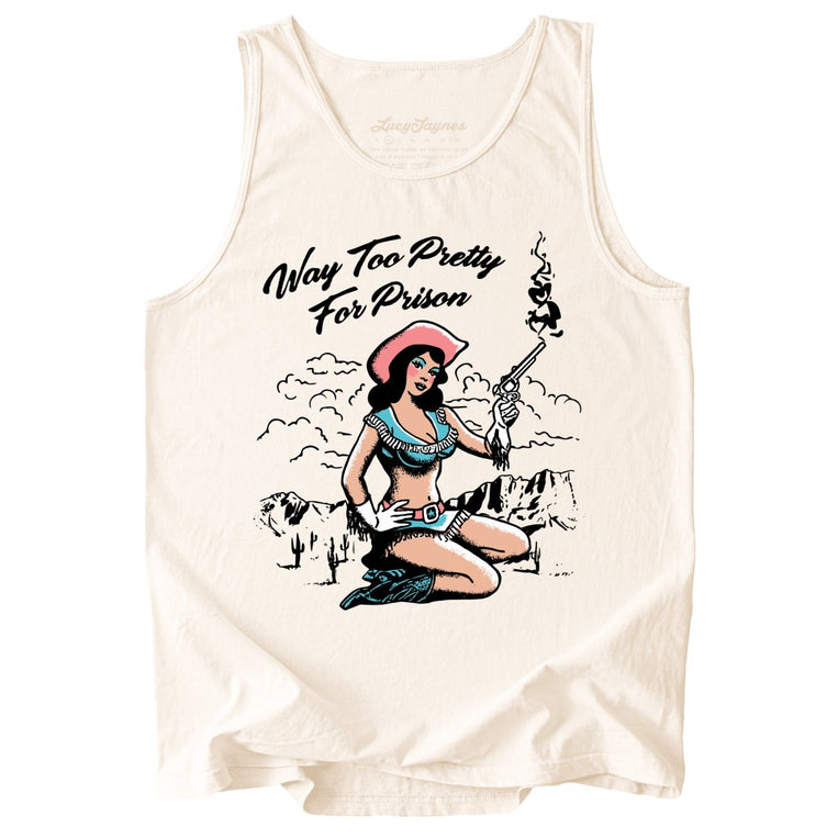 Way Too Pretty For Prison Comfort Colors Graphic Tank Top - Ivory