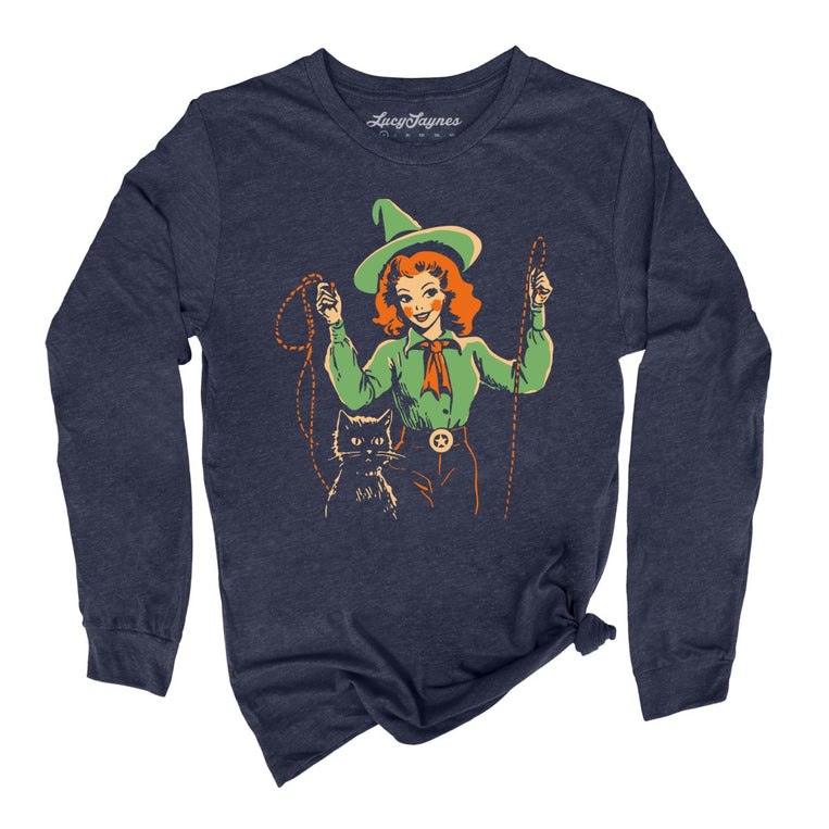 Western Witch Graphic Long Sleeve Tee - Heather Navy