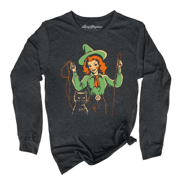 Western Witch Graphic Long Sleeve Tee - Dark Grey Heather